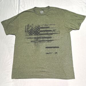 Apt. 9 Mens XL Heather Olive Green Distressed American Flag Graphic T-Shirt USA